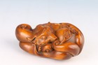Japanese Chinese Boxwood Hand Carved Fox Figure Statue Netsuke Collectable Gift