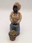 Vintage 5  African American Folk Art Woman Figurine Bonnet Basket Hand Painted