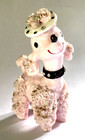 2 Vintage Pink Poodle Figurines Gold Accents Spaghetti W  Rhinestone Collars