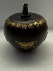 Rare Antique    Wood-like Apple Decor W metal Brass Tone Accents