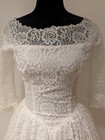 Vintage 1950s Unbranded Ivory Lace Wedding Dress Tulle Tea Length 3 4 Sleeve