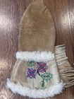 Vintage Native American Indian Leather Beaded Fringed Mittens Gloves