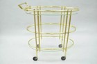 Mid Century Italian Modern Polished Brass   Glass Three Tier Oval Bar Tea Cart