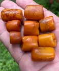 9 Rare Antique Tibetan Natural Amber Bead Beautiful Worn Patina - Total 9 Beads