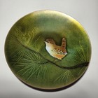 Norman Brumm Vintage Enamel On Copper 6  Plate Wren Green Pine Tree Branch