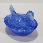 Cobalt Blue Swirl Glass Miniature Hen On Nest Salt Cellar Trinket Dish
