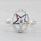 Order Eastern Star Ring 10k White Gold Glass Masonic Oes Signet Ring Size 5 75