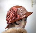1920s Vintage Style Flapper Wide Brim Summer Hat In A Rusty Brown