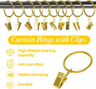 40 Curtain Rings W  Clips 1 26  Interior Diameter Metal Decoration  Gold Color