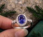 Vintage Tanzanite Ring 925 Sterling Silver Oval Cut Tanzanite Ring