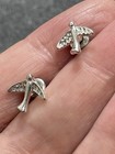 Vintage Bird Figural Silver Tone Metal Stud Earrings