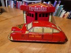 Vintage 1950 s Marx Tin Volunteer Fire Dept  Garage W friction Fire Chief Car