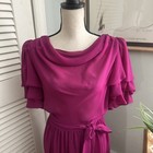 Vintage Lizzy Johnny Dress Womens  medium Fuchsia Sheer Chiffon Midi Retro Fairy