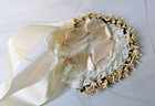 Vintage Antique Ecru Ivory Wedding Veil Netting Faux Flowers Ribbon Lace