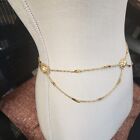 Vtg Nos Gold Tone Filigree Chunk Chain Faux Pearl Belt 80s
