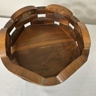 Wooden Woven Handcrafted Bowl On Pedestal Mid-century Modern Style Vintage Retro