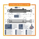 2 5x22 Hydraulic Cylinder - Double Acting Welded Cross Tube Hydraulic Cylinde   