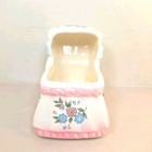 Vintage Inarco Japan Baby Cradle Planter Blue Bow Floral Nursery Decor