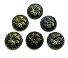 Vtg Set Of 6 Black Gold Czech Glass Buttons Flower Pinwheel Swirl 23 Mm 7 8 