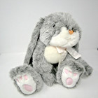 Vintage Russ Berrie Long Eared Grey Rabbit Bunny Plush Pink Feet Nose 12  Easter