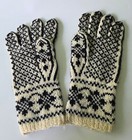Vtg Hand Knit Norwegian Gloves 100  Pure Wool Ivory   Black New Old Stock Med lg