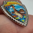 Vintage New Mexico Roadrunner Shield Enamel Lapel Pin Southwest Desert Scene