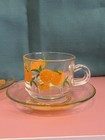Vintage Glass Orange Slice Cup And Saucer Set Of 2