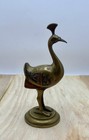 Vintage Brass Peacock Figure Business Card Holder Etched Painted Design