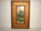 Old Antique Framed Pastoral Landscape Print Cottage English Duck Pond 8x12