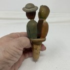 Carved Wooden Wine Bottle Stopper Mechanical Couple - Heads Pop Up Vintage