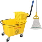 Commercial Mop Bucket With Side Press Wringer On Wheels  35qt yellow Includin   