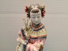 Shiwan Wucai  Chinese Pottery Porcelain Woman Sitting With A Fan Figurine