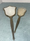 Vintage 1940 s Vanity 2pc Gold   Silver Toned Hand Mirror And Brush Floral heavy