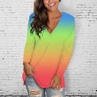 Womens Autumn Casual Long Sleeve Tie-dye V-neck Tops Ladies T-shirt Blouse Tunic