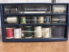 Vintage Sewing Thread Spools And Needles With 7 Drawer Raaco Storage Box