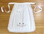 Vintage Half Apron White Cotton Christmas Embroidery Poinsettia Pocket Lace Trim