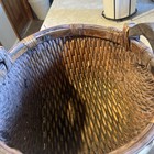 Chinese Woven Willow Basket W  2 Wood Handles Asian Vintage Antique 19th Century