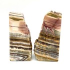 Vintage Banded Onyx Bookends Natural Stone Carved Brown Heavy 7lb Marble 7 5 In