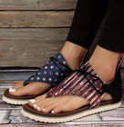 Women   s Usa Flag Stars Lace-up Strappy Flat Open-toe Sandals Fabric Size 7