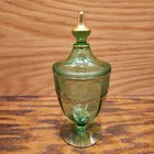 Vintage Uranium Glass Apothecary Candy Counter Jar With Lid Gold Trim Edge Glows