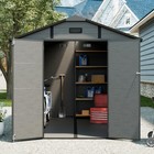 8x10 Ft Plastic Outdoor Storage Shed  With Window   Floor Lockable Dark Gray