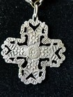 Antique Fratelli Coppini Italian Silver Cross Pendant And Flower Chain Signed 