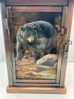 Large 14    Cabin Brass Painted Stream Side Black Bear Candle Lantern