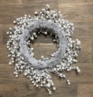 White Silver Artificial Plastic Winter Wreath Door Decoration