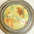 Vintage Metal glass Vanity Powder Jar Mirror Under Lid 1 75    High 4 5    Across