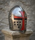 Medieval Crusader Helmet Knight Templar Red Cross Armor Wearable With Stand