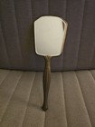 Rare Vintage 1950s Gold Tone  Brass Hand Held Vanity Mirror W floral