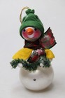 Vintage Modern Blown Glass Snowman In Hat Christmas Ornament