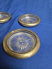 Vintage Leonard Crystal Glass Coasters With Silver Plate Edge Italy Set Of 4