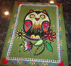 Embroidery Owl - Unique Long Stitch - Scandinavian - Bright Colors - 17  X 14 